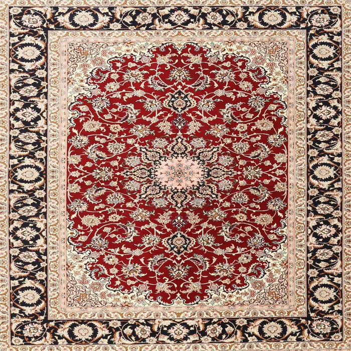 Round Machine Washable Traditional Brown Red Rug, wshtr4596
