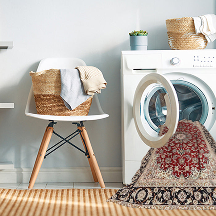 Machine Washable Traditional Brown Red Rug in a Washing Machine, wshtr4596