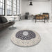 Round Traditional Carbon Gray Medallion Rug in a Office, tr4597