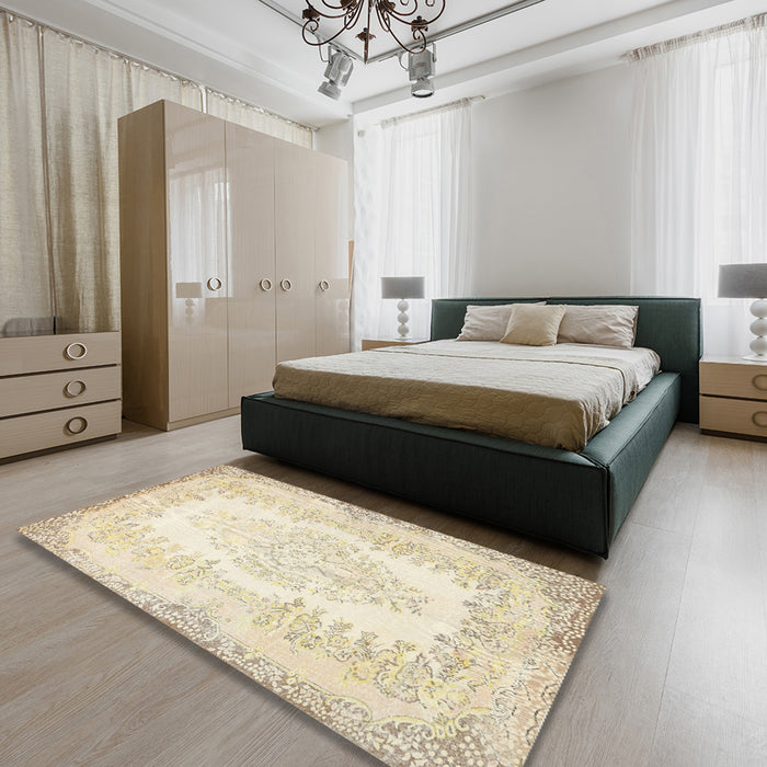 Machine Washable Traditional Gold Rug in a Bedroom, wshtr459