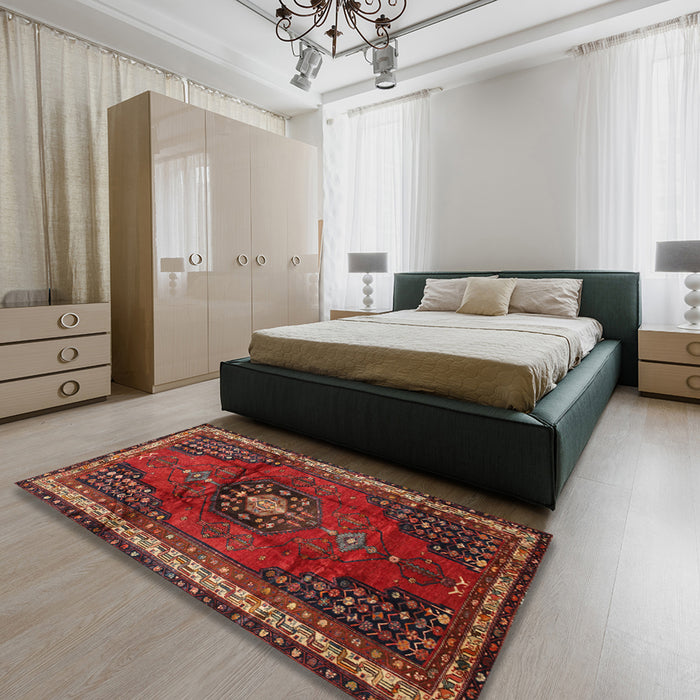 Machine Washable Traditional Sienna Brown Rug in a Bedroom, wshtr45