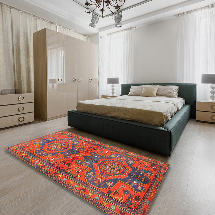 Machine Washable Traditional Dark Almond Brown Rug in a Bedroom, wshtr4602