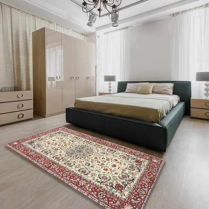 Machine Washable Traditional Sienna Brown Rug in a Bedroom, wshtr4607