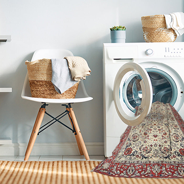 Machine Washable Traditional Sienna Brown Rug in a Washing Machine, wshtr4607