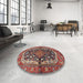 Round Traditional Saffron Red Persian Rug in a Office, tr4608