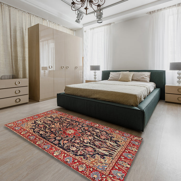 Traditional Saffron Red Persian Rug in a Bedroom, tr4609