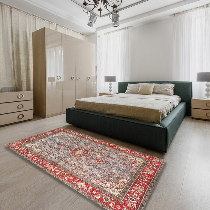 Machine Washable Traditional Tan Brown Rug in a Bedroom, wshtr4610