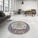 Round Traditional Gray Medallion Rug in a Office, tr4612