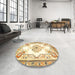 Round Traditional Yellow Medallion Rug in a Office, tr4615