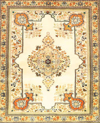 Machine Washable Traditional Yellow Rug, wshtr4615