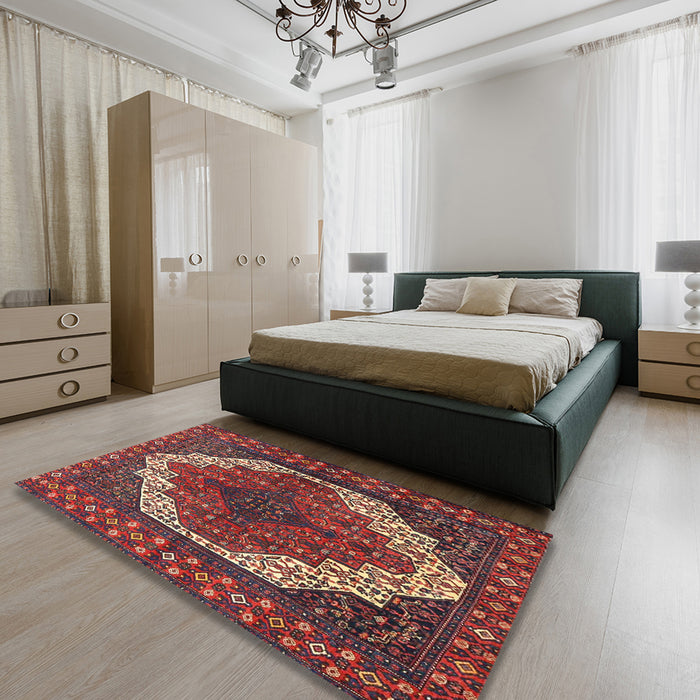 Machine Washable Traditional Dark Almond Brown Rug in a Bedroom, wshtr4616