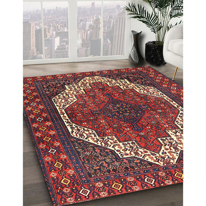 Traditional Dark Almond Brown Medallion Rug in Family Room, tr4616