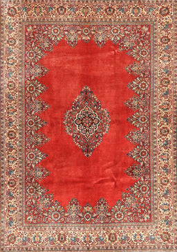Machine Washable Traditional Tangerine Pink Rug, wshtr4617