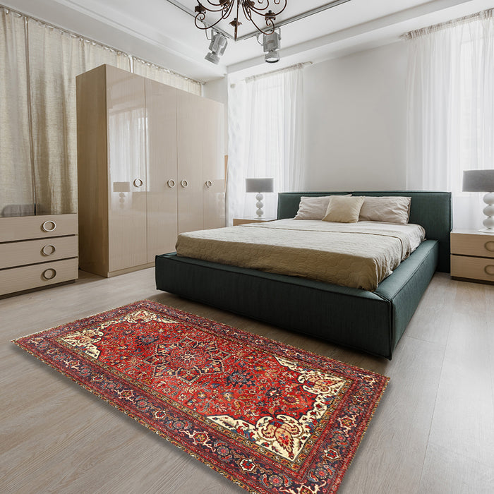 Traditional Orange Salmon Pink Persian Rug in a Bedroom, tr4618