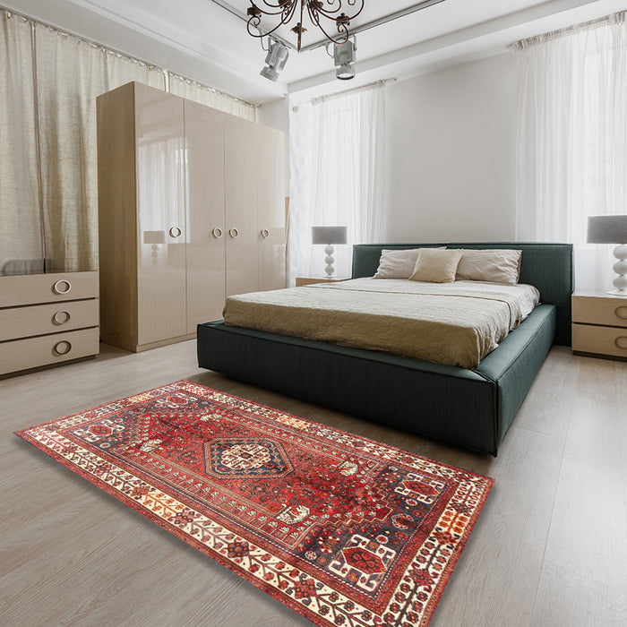 Traditional Light Copper Gold Persian Rug in a Bedroom, tr4619