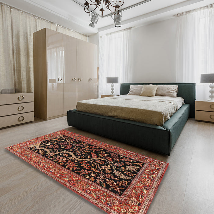Traditional Rust Pink Persian Rug in a Bedroom, tr4624
