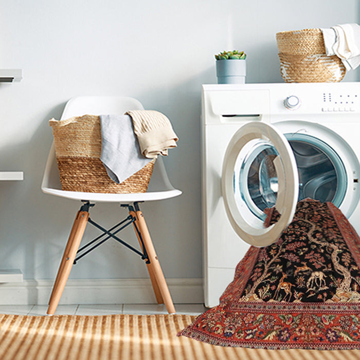 Machine Washable Traditional Rust Pink Rug in a Washing Machine, wshtr4624