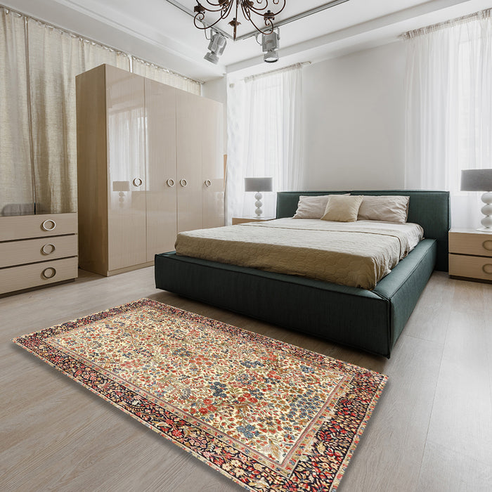 Traditional Sienna Brown Persian Rug in a Bedroom, tr4626