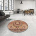 Round Machine Washable Traditional Sandy Brown Rug in a Office, wshtr4629