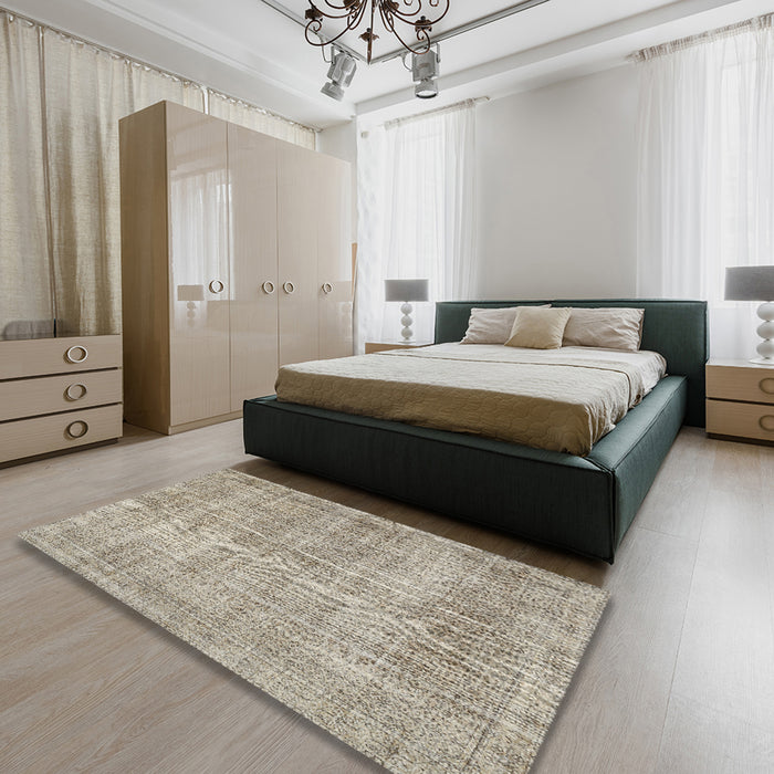 Traditional Khaki Green Persian Rug in a Bedroom, tr462