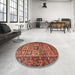 Round Machine Washable Traditional Tomato Red Rug in a Office, wshtr4632