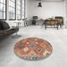 Round Machine Washable Traditional Camel Brown Rug in a Office, wshtr4635