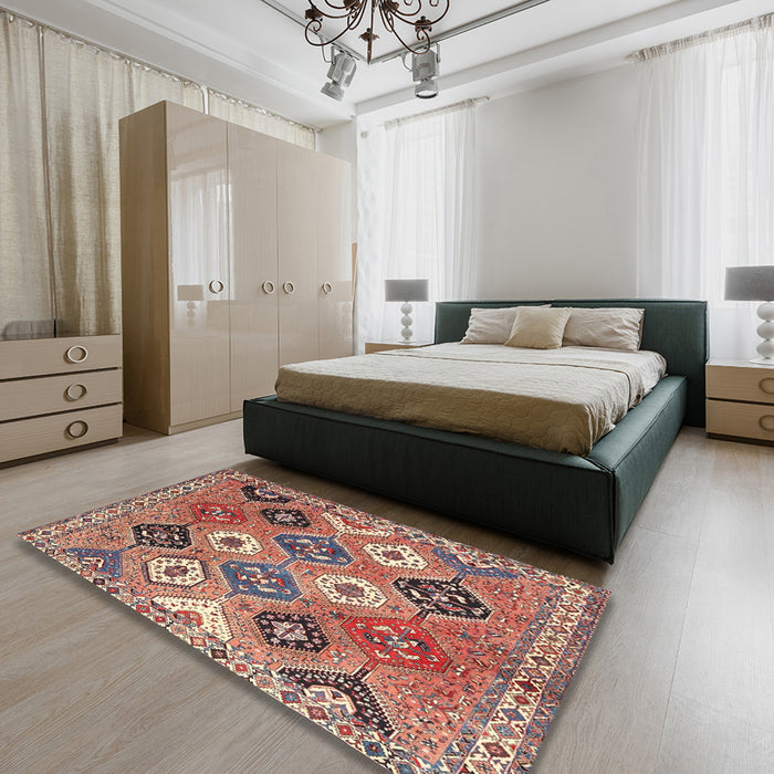 Traditional Brown Red Persian Rug in a Bedroom, tr4637