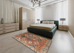 Traditional Dark Sienna Brown Persian Rug in a Bedroom, tr4638