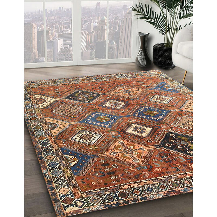 Traditional Dark Sienna Brown Persian Rug in Family Room, tr4638