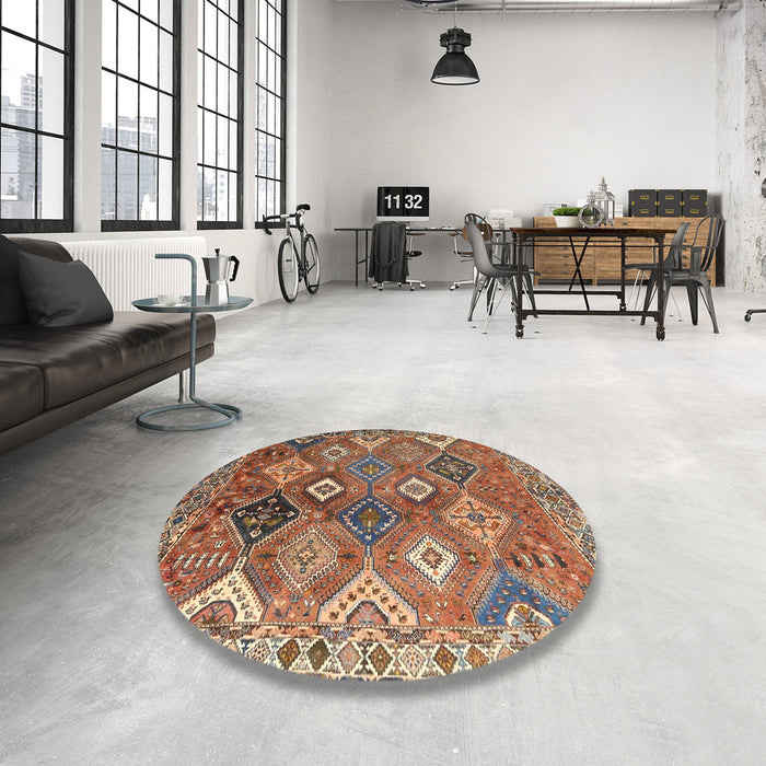 Round Traditional Dark Sienna Brown Persian Rug in a Office, tr4638
