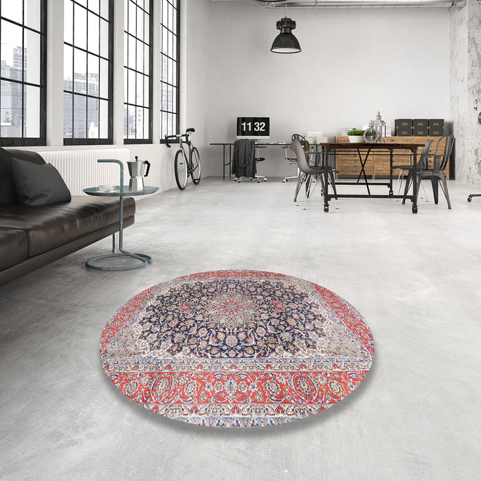 Round Machine Washable Traditional Chestnut Brown Rug in a Office, wshtr4640