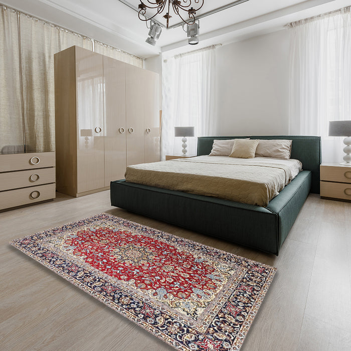 Traditional Tan Brown Medallion Rug in a Bedroom, tr4641