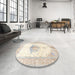 Round Traditional Tan Brown Persian Rug in a Office, tr4644