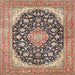 Square Traditional Brown Medallion Rug, tr4645