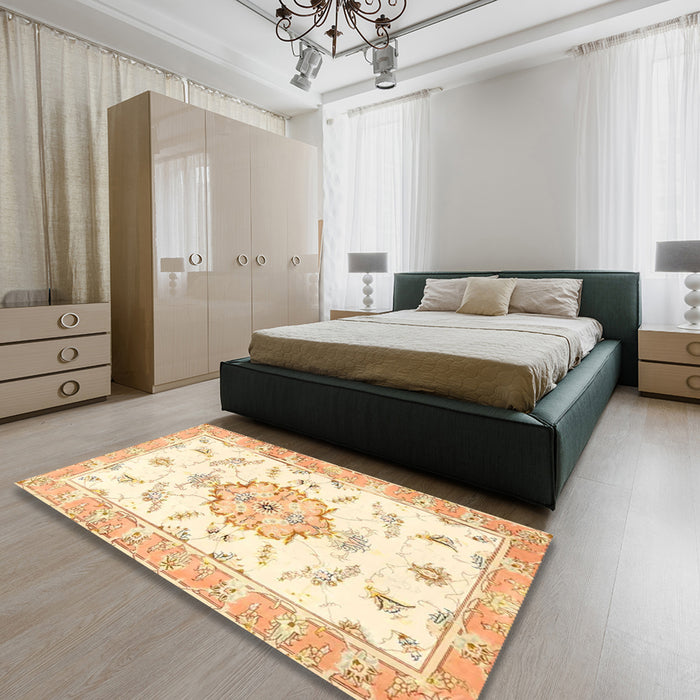 Traditional Golden Blonde Gold Medallion Rug in a Bedroom, tr4646