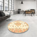 Round Traditional Golden Blonde Gold Medallion Rug in a Office, tr4646