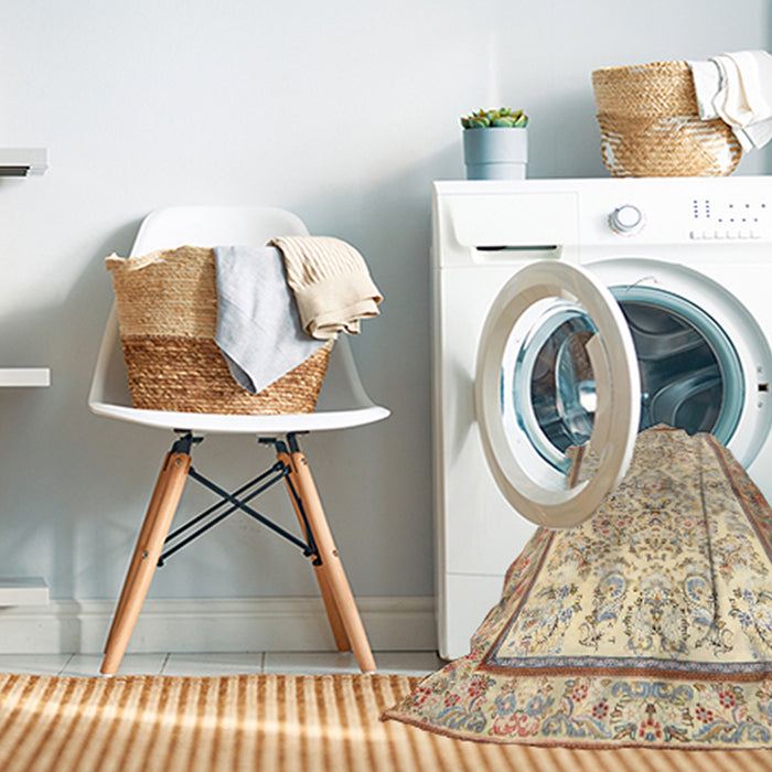 Machine Washable Traditional Khaki Gold Rug in a Washing Machine, wshtr4648