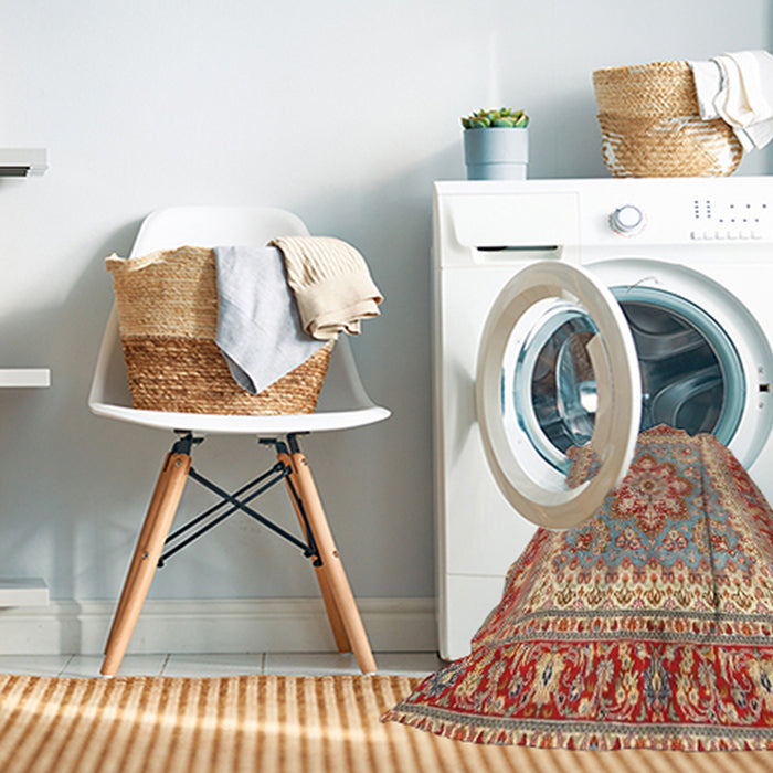 Machine Washable Traditional Red Rug in a Washing Machine, wshtr4649