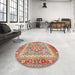 Round Machine Washable Traditional Red Rug in a Office, wshtr4649