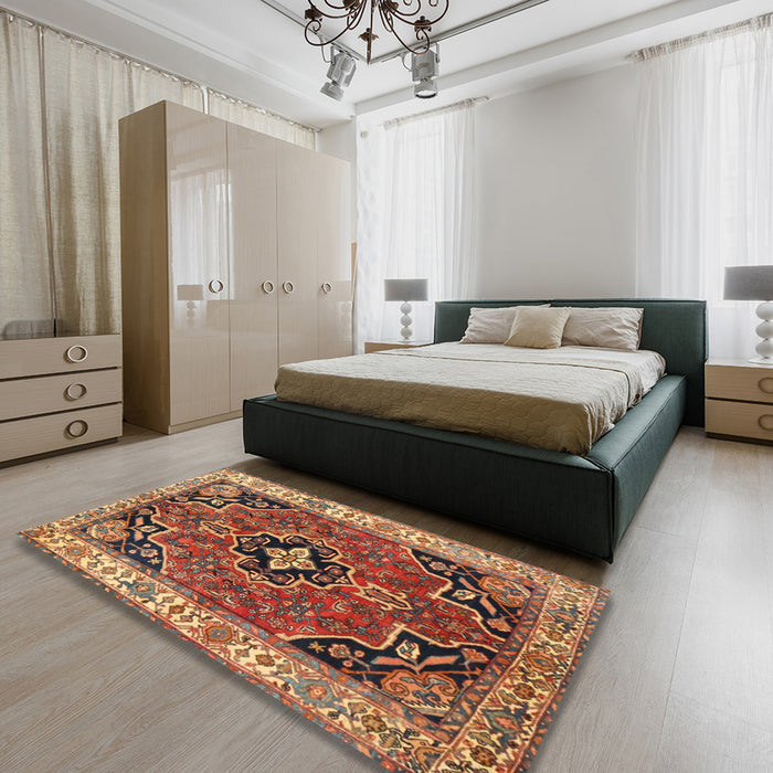Traditional Fire Brick Red Oriental Rug in a Bedroom, tr4651