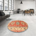 Round Machine Washable Traditional Red Rug in a Office, wshtr4656