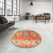 Round Traditional Red Geometric Rug in a Office, tr4656