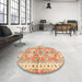 Round Machine Washable Traditional Orange Rug in a Office, wshtr4657