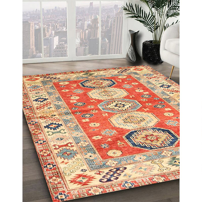 Traditional Red Geometric Rug in Family Room, tr4658