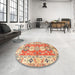 Round Machine Washable Traditional Red Rug in a Office, wshtr4658