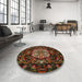 Round Machine Washable Traditional Red Rug in a Office, wshtr465