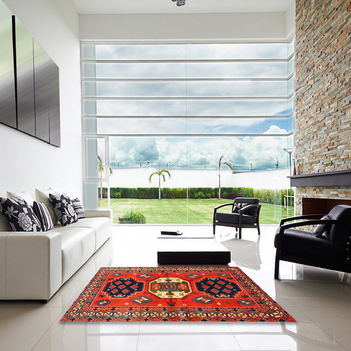 Square Traditional Sienna Brown Persian Rug in a Living Room, tr4661