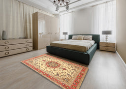 Traditional Chocolate Brown Persian Rug in a Bedroom, tr4663