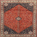 Square Traditional Orange Salmon Pink Medallion Rug, tr4664