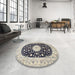 Round Traditional Gray Medallion Rug in a Office, tr4666